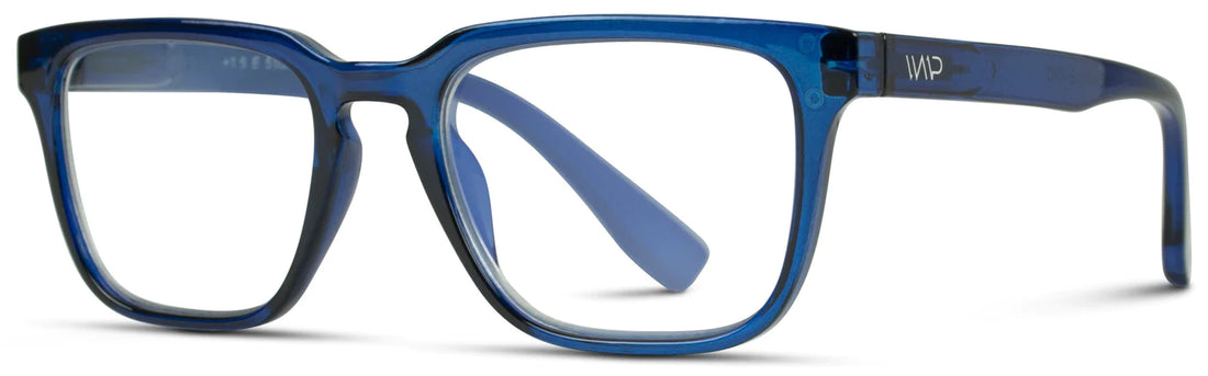 WMP Eyewear Blue Light Reading Glasses- Crystal Blue +2.50